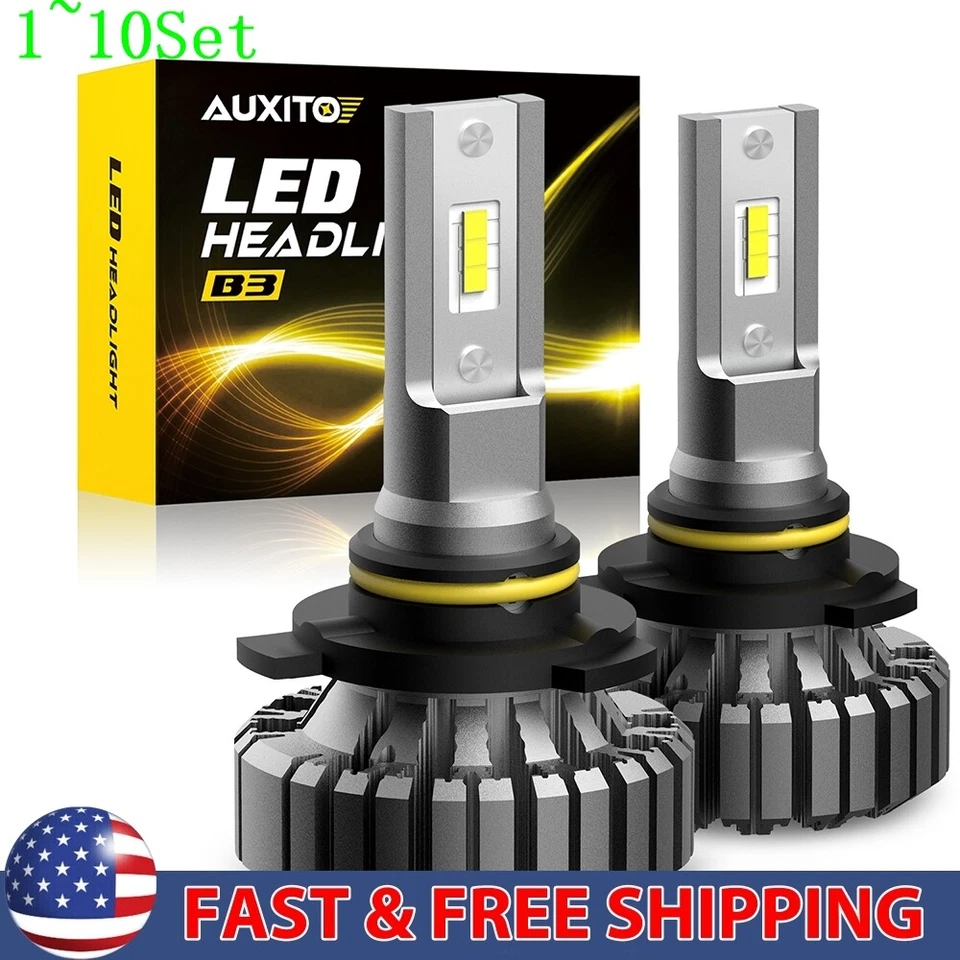 AUXITO 9012 LED Headlight High Bulb Low Beam Fanless 6500K White CANBUS 1-10Set - Image 1 of 4