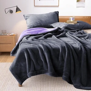 Reversible Waterproof Squirt Blanket 90"x80" Leakproof Queen King Size Grey/Purp - Picture 1 of 5