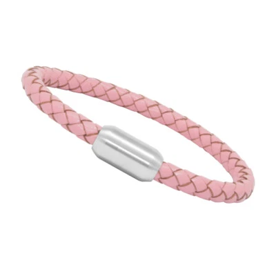 Pulsera unisex de cuero genuino de acero inoxidable con cierre magnético rosa para hombre Foto 1 de 2