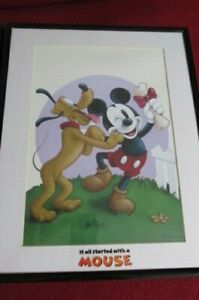  DISNEY ART PRINT -  Mickey & Pluto Signed Peter Emmerich Started With A Mouse
