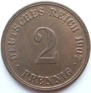 Pièce de Monnaie Reich Allemand Empire 2 Pfennig 1907 G En Uncirculated - Picture 1 of 2