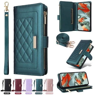 Zipper Grid Leather Wallet Phone Case For Google Pixel 7 8 9 Pro XL 8A 7A 6A - Image 1 of 4