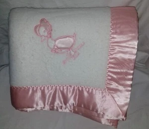 VTG Quiltex Pink Satin Trim GOOSE Quilt Crib Blanket White Union Made 50x40" - Picture 1 of 12