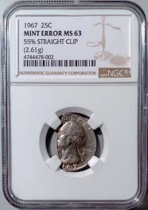 1967 Washington 25c 55% Straight Clip Mint ERROR NGC MS-63 - Picture 1 of 2