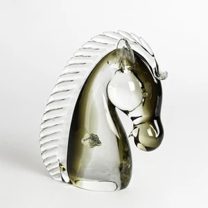 Murano Glas Figur Pferdekopf 1950-80 Grau dekorative Glaskunst made in Italy - Bild 1 von 6
