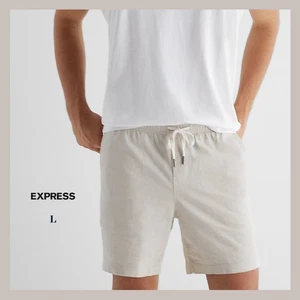 Neu mit Etikett - Express Herren 7" elastische Taille Stretch Baumwolle-Leinen Mischung Shorts Gr. L $ 60 - Bild 1 von 9