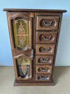 Joyero de madera asiático grande vintage con cajones y puerta de terciopelo 18x10,5x6" - Imagen 1 de 20