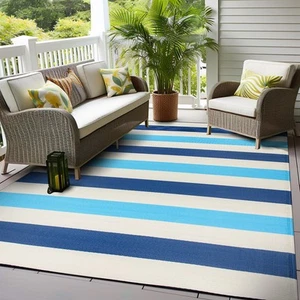 Rugshop Outdoor Carpet Modern Stripe Reversible Recycled Plastic Rug Patio Rugs - Picture 1 of 65