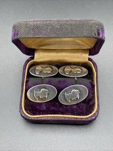 Coppia Gemelli Unger Brothers Estetici Argento Sterling Medaglione Omerico - Foto 1 di 9