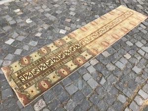 Turkish Vintage Rug Handmade Wool Rug Bohemian Runner Rug 1,9 x 8,4 ft - Picture 1 of 10