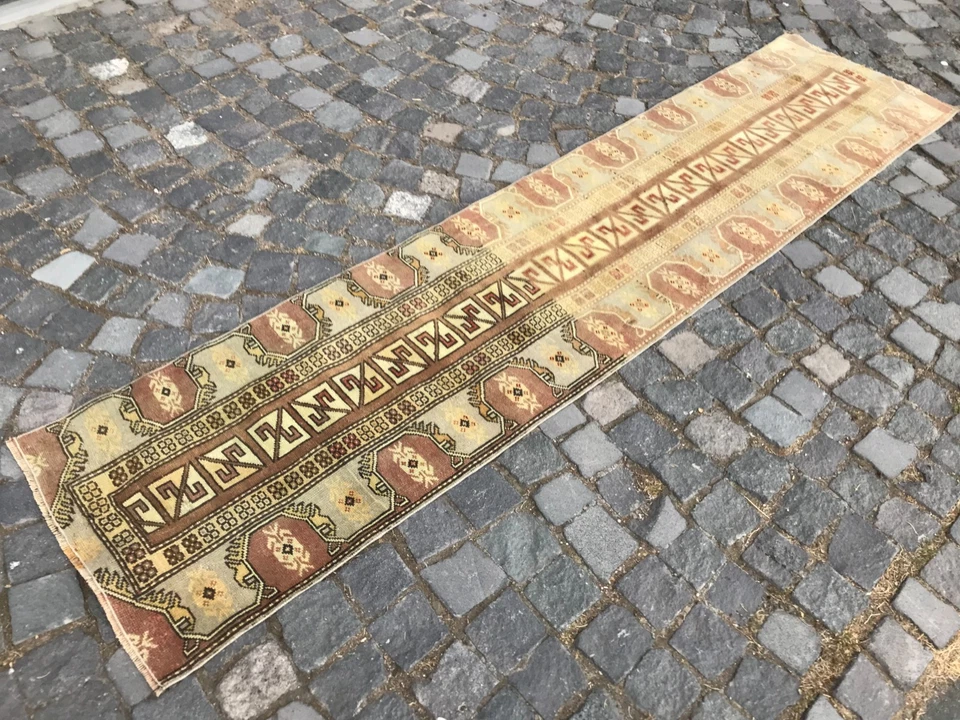Turkish Vintage Rug Handmade Wool Rug Bohemian Runner Rug 1,9 x 8,4 ft - Image 1 of 4