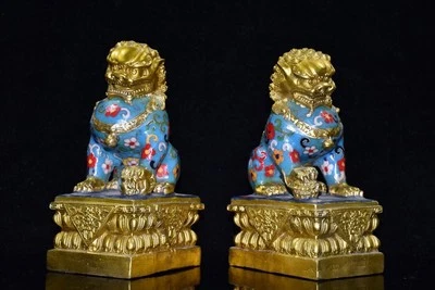 20 см Китайский Клуазоне медная статуя льва старая Латунная Скульптура Животного - Изображение 1 из 4