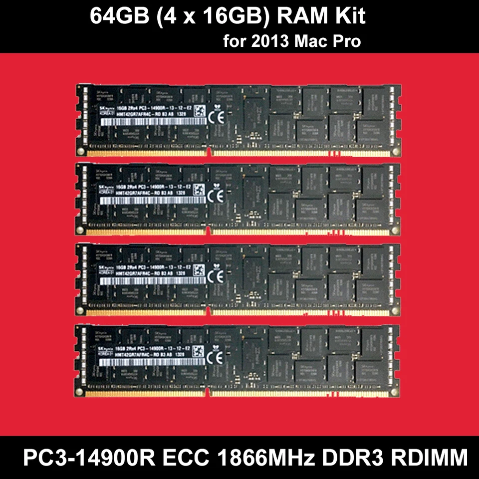 Apple Original 64GB 4x16GB 1866MHz PC3-14900R - RDIMM DDR3 ECC Memory Modules - Image 1 of 1