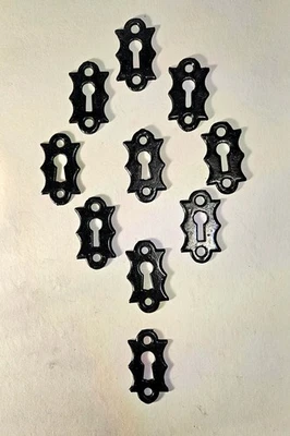 Lote De 10 Placas De Escudo Victorianas Agujero De Llave Escaleo Negro Nuevo-Antiguo Stock  Foto 1 de 3