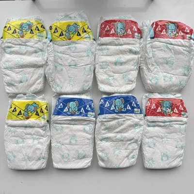 ВИНТАЖНЫЙ PAMPERS Редкий Лот из 8 Неиспользованных Подгузников с Принтом Слоновье Солнце 1980-е 1990-е - Изображение 1 из 4