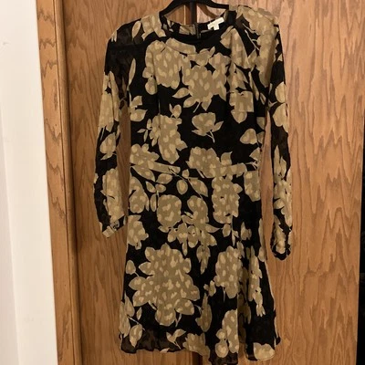 Shoshanna Black Gold fall Floral 100% Silk Dress Women’s Size 6 Style #5629368 - Image 1 of 4