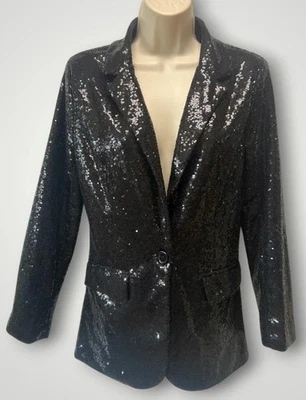S Black Sequined Blazer Jacket Occasion Sparkle - Image 1 of 4