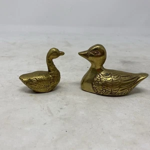 2 Vintage Brass Duck Paperweight Knick Knack Figurines (some wear & patina) - Picture 1 of 22