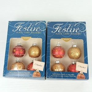 8 x Festive Hand Painted Glass Card Holders Christmas Holiday Vintage Decor - Bild 1 von 7