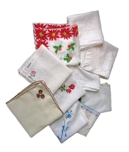 Lot of 10 Vintage Hankies Hankerchiefs, Embroidered, Cutwork, Christmas, Floral  - Picture 1 of 22