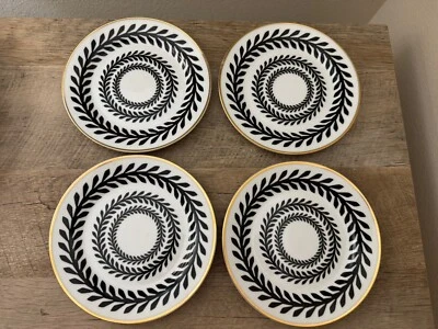 Nate Berkus Target Conjunto de 4 Pratos Aperitivo Sobremesa Branco Preto Grinalda Aro Dourado - Imagem 1 de 4