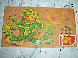 Schinken FDC Jahr des Drachen handbemalt auf Kork ungewöhnlich - Bild 1 von 1