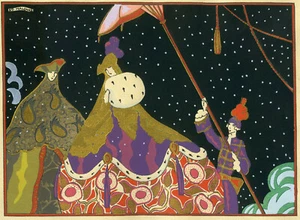 1930er französischer Pochoir Druck Edouard Halouze Art Deco Prinzessin Balz Lackey XL - Bild 1 von 2