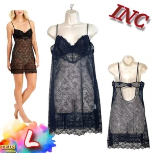 NWT INC Women's L Lace Cupped Chemise Lingerie Nightgown Black 100137987 $40 - Picture 1 of 7