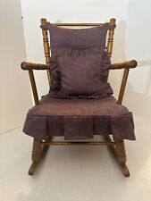 Vintage Children’s Wooden Rocking Chair - Purple Seat Covering and Pillow