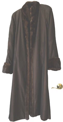 Magnífico Abrigo Visón Caoba Reversible Impermeable con Cintura Opcional Foto 1 de 4