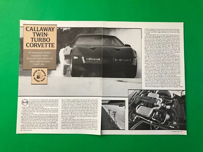 1986 CORVETTE CALLAWAY TWIN TURBO ORIGINAL VINTAGE PRINT AD ROAD TEST 3 PAGE - Image 1 of 2