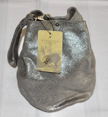 Peruvian Connection Pewter Glitterati Handmade Leather Wristlet Purse Sack ~US13 - Image 1 of 4