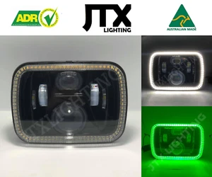 1 Pair, Black LED JTX Headlights, 5x7, White and Green Halo, suits MK Triton - Picture 1 of 12