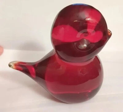 Viking Art Glass Ruby Red Bird Paperweight Figurine Hand Blown Vintage  - Image 1 of 4