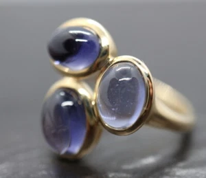 GOLDJUNGE69 * DAMEN EDELSTEIN RING (18) IOLITH 3x OVAL  * 375er GELBGOLD * - Bild 1 von 4
