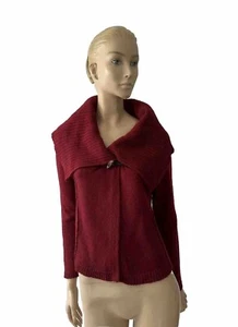 PERUVIAN CONNECTION CARDIGAN-PULLOVER WEINROT WOLLE-ALPAKA GROSSER KRAGEN GR. S - Bild 1 von 10