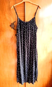 M&S Collection Loose Long Strappy Slip Dress Black White Spotty Size 20 VGC - Picture 1 of 4