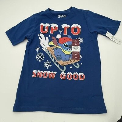 Disney Stitch "Up To Snow Good" T-shirt Boys Size S (6-7) Graphic Crew Neck NWT - Image 1 of 4