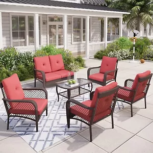 Patio Outdoor Conversation Sofa Sets 6 Seat Rattan Chair with Cushion - Picture 1 of 11