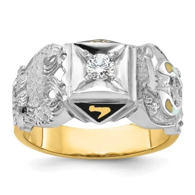 Anillo Shriners Masónico 14k Dos Tonos Para Hombre Texturizado Negro y Diamante Foto 1 de 4