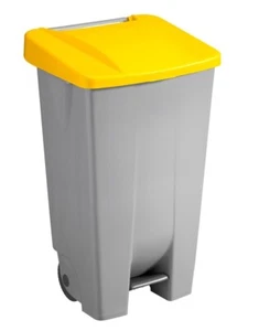 Sunware Abfalleimer 120 Lit.-42,5x51x87,5cm-mit Rädern/Pedal/Handgriff-grau/gelb - Bild 1 von 3