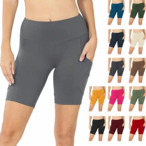 Womens High Waist Workout Biker Yoga Running Shorts Buttery Soft w/ Pockets - Picture 1 of 44