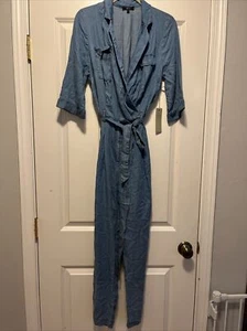 NWT Iris Denim Jean Jumpsuit Size medium 3/4 Sleeves soft and cozy - Picture 1 of 7