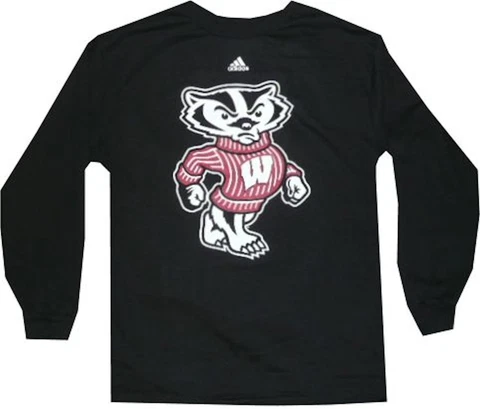 Wisconsin Badgers Adidas Big Logo Long Sleeve Black T Shirt Clearance Cover