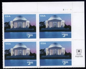 US Scott #3647 Jefferson Memorial Plate Block Of 4 Stamps - MNH (UR) - Picture 1 of 1