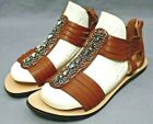MONROE & MAIN Womens Casual Heel Zip Flats Sandals Size 7M Brown Faux Leather Up