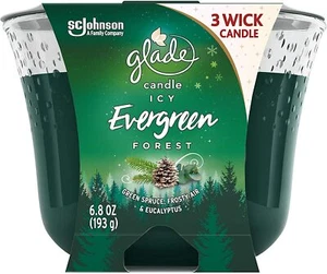 Glade 3-Wick Candle - ICY Evergreen Forest - 6.8oz 2020 Edition NEW - Picture 1 of 6