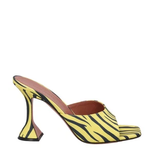 Sandalias AMINA MUADDI Lupita Satinado Amarillo Tacón Cono Mules Punta Cuadrada UK5.5 RRP470 - Imagen 1 de 8