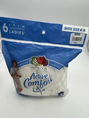 Vintage 1999 Fruit of the Loom Ladies' Active Comfort Crew Socks 4-9 NEW 6pk - Image 1 of 3