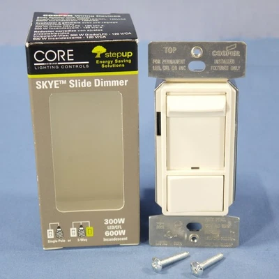 Interruptor atenuador deslizante halógeno Cooper Skye Light Almond LED/CFL 600W Inc SLC03P-LA Foto 1 de 4